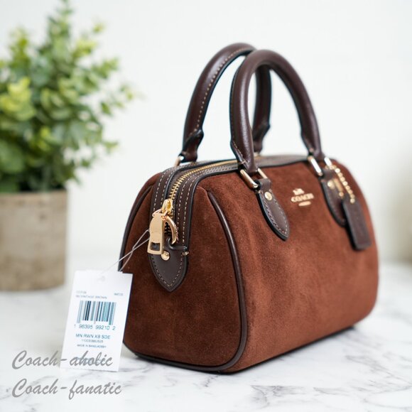 NWT Coach Mini Rowan Crossbody Bag CCF29 suede/Vintage Brown - Picture 7 of 14